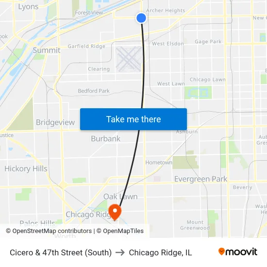 Cicero & 47th Street (South) to Chicago Ridge, IL map