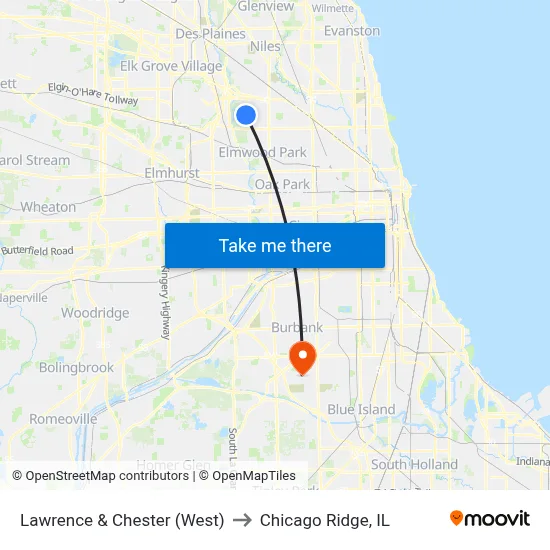 Lawrence & Chester (West) to Chicago Ridge, IL map