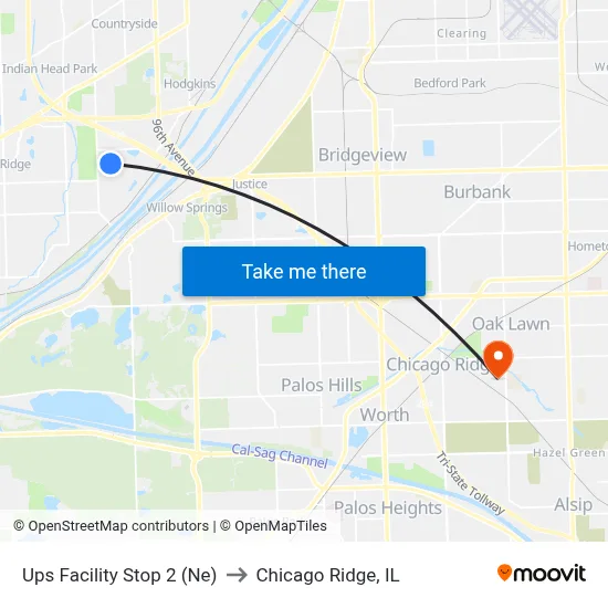 Ups Facility Stop 2 (Ne) to Chicago Ridge, IL map
