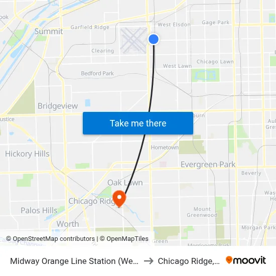 Midway Orange Line Station (West) to Chicago Ridge, IL map