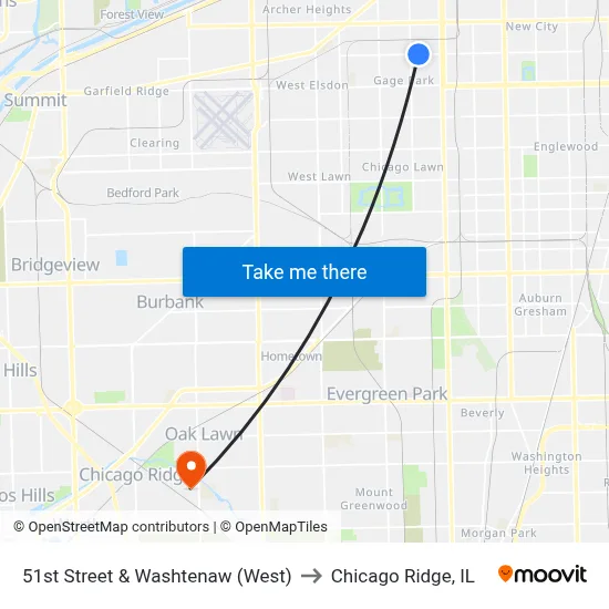 51st Street & Washtenaw (West) to Chicago Ridge, IL map