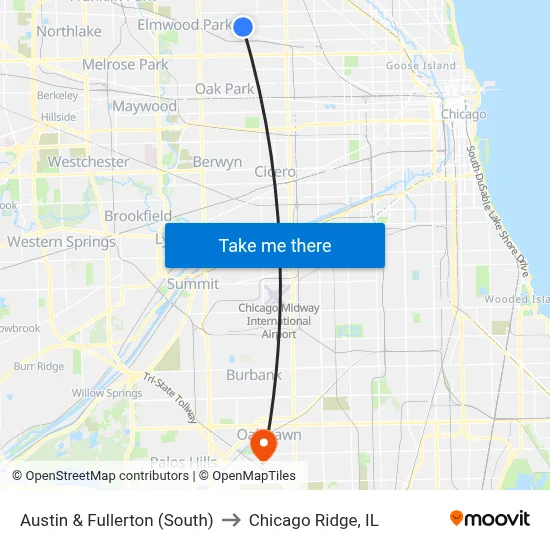 Austin & Fullerton (South) to Chicago Ridge, IL map