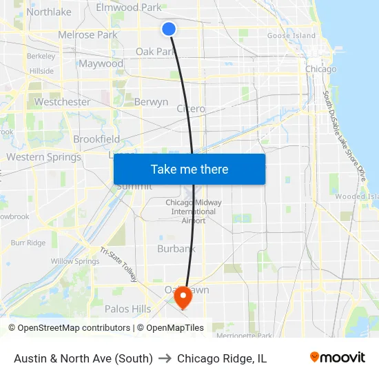 Austin & North Ave (South) to Chicago Ridge, IL map
