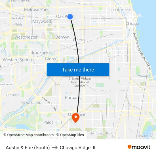 Austin & Erie (South) to Chicago Ridge, IL map