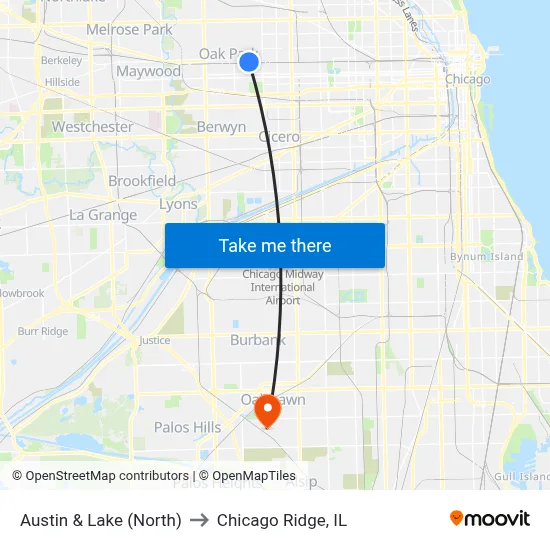 Austin & Lake (North) to Chicago Ridge, IL map