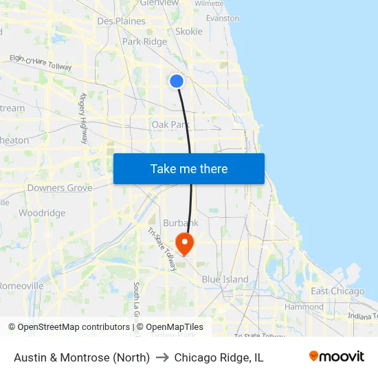 Austin & Montrose (North) to Chicago Ridge, IL map