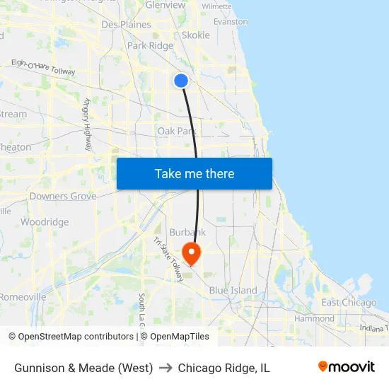 Gunnison & Meade (West) to Chicago Ridge, IL map