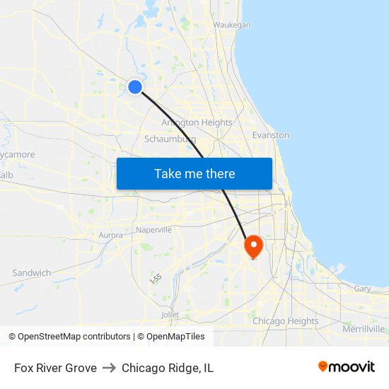 Fox River Grove to Chicago Ridge, IL map