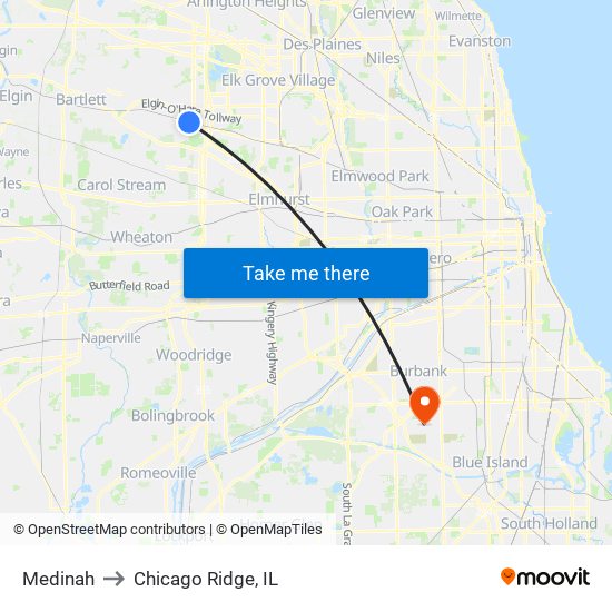 Medinah to Chicago Ridge, IL map