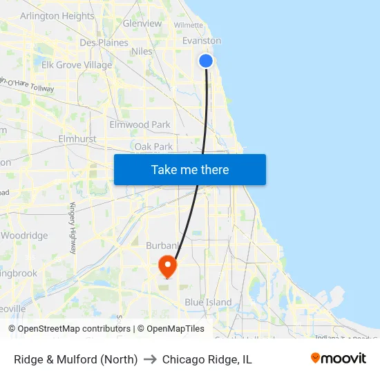 Ridge & Mulford (North) to Chicago Ridge, IL map