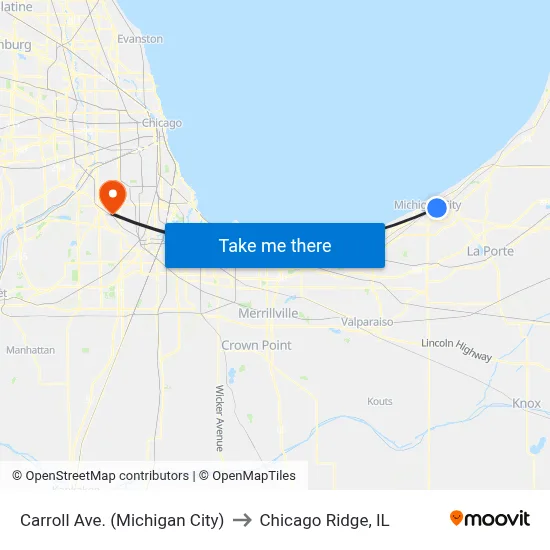 Carroll Ave. (Michigan City) to Chicago Ridge, IL map