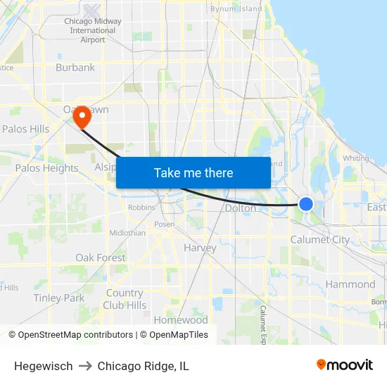 Hegewisch to Chicago Ridge, IL map