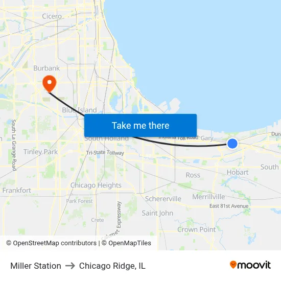 Miller Station to Chicago Ridge, IL map