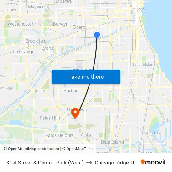 31st Street & Central Park (West) to Chicago Ridge, IL map