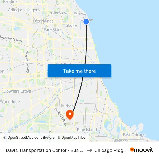 Davis Transportation Center - Bus Stop C to Chicago Ridge, IL map