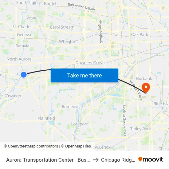 Aurora Transportation Center - Bus Stop C to Chicago Ridge, IL map