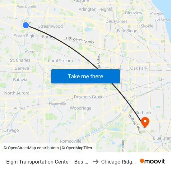 Elgin Transportation Center - Bus Stop D to Chicago Ridge, IL map