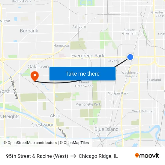 95th Street & Racine (West) to Chicago Ridge, IL map