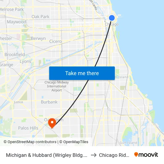 Michigan & Hubbard (Wrigley Bldg.) (South) to Chicago Ridge, IL map