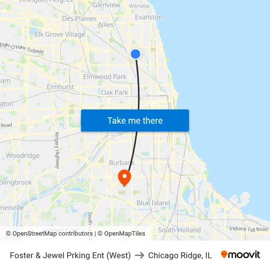 Foster & Jewel Prking Ent (West) to Chicago Ridge, IL map