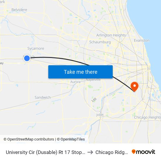 University Cir (Dusable) Rt 17 Stop #634 to Chicago Ridge, IL map