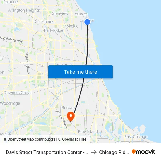 Davis Street Transportation Center - Bus Stop B to Chicago Ridge, IL map