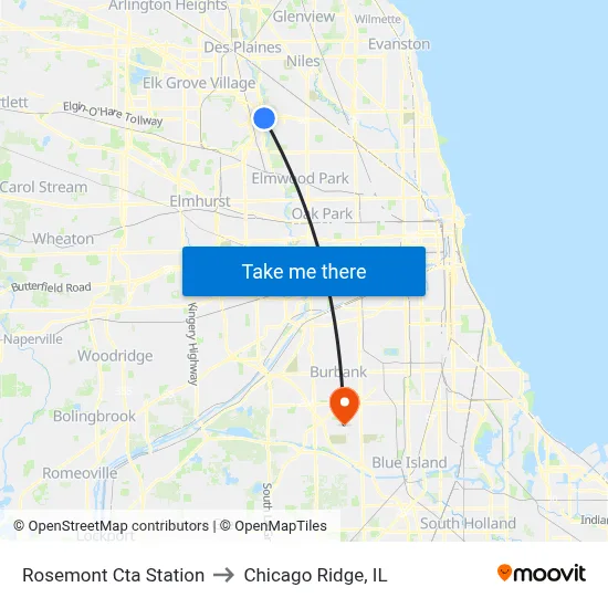 Rosemont Cta Station to Chicago Ridge, IL map