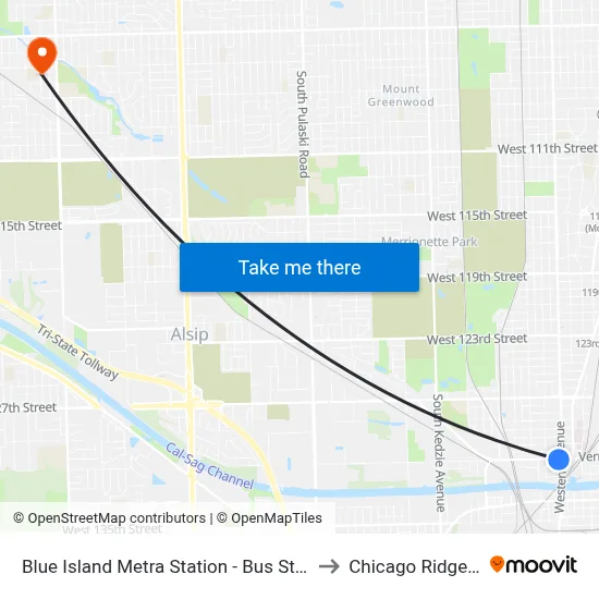 Blue Island Metra Station - Bus Stop E to Chicago Ridge, IL map