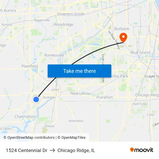 1524 Centennial Dr to Chicago Ridge, IL map