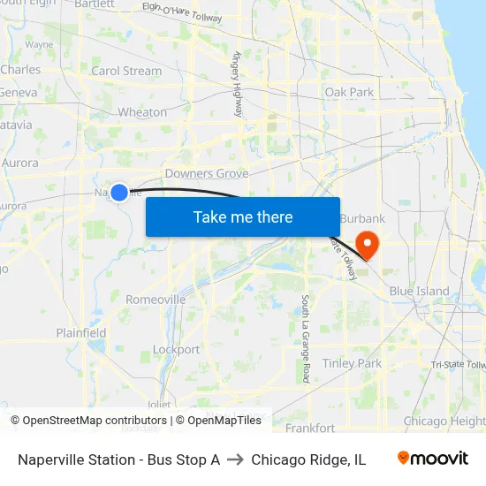 Naperville Station - Bus Stop A to Chicago Ridge, IL map