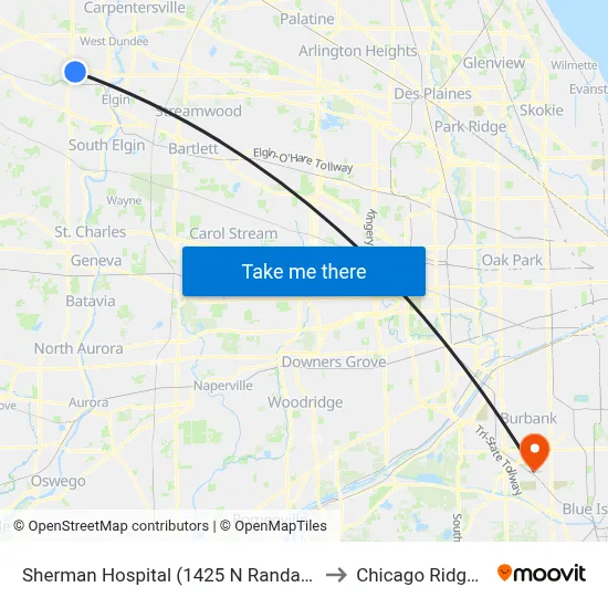 Sherman Hospital (1425 N Randall Rd) to Chicago Ridge, IL map