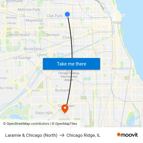 Laramie & Chicago (North) to Chicago Ridge, IL map