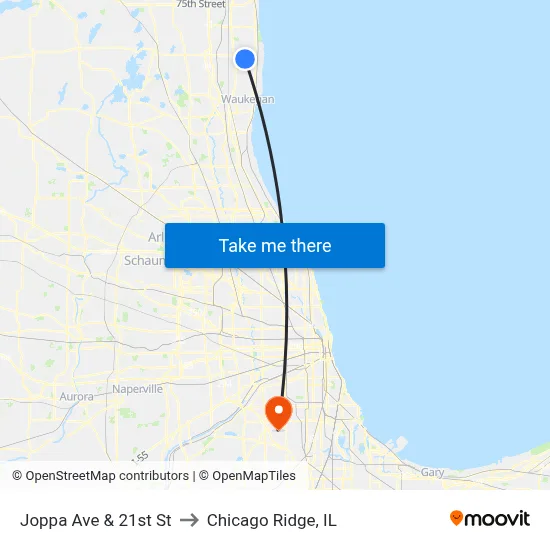 Joppa Ave & 21st St to Chicago Ridge, IL map