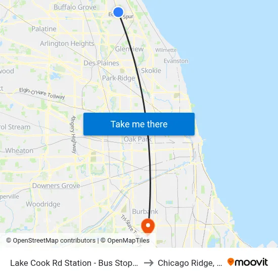 Lake Cook Rd Station - Bus Stop A to Chicago Ridge, IL map