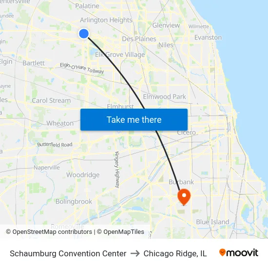 Schaumburg Convention Center to Chicago Ridge, IL map