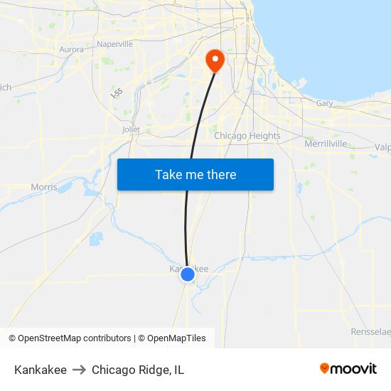 Kankakee to Chicago Ridge, IL map