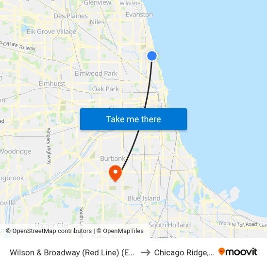Wilson & Broadway (Red Line) (East) to Chicago Ridge, IL map