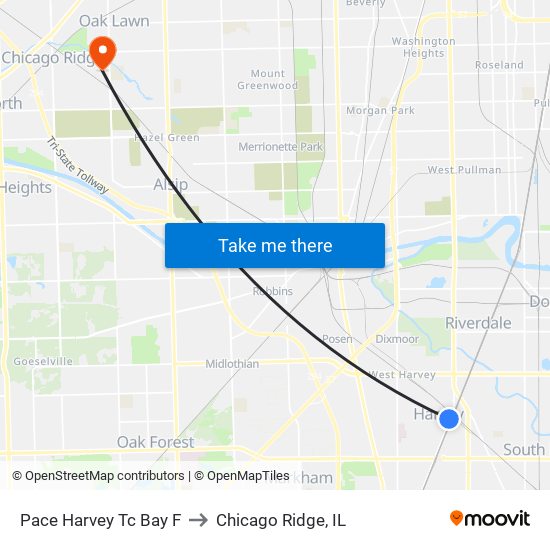 Pace Harvey Tc Bay F to Chicago Ridge, IL map