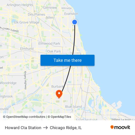 Howard Cta Station to Chicago Ridge, IL map