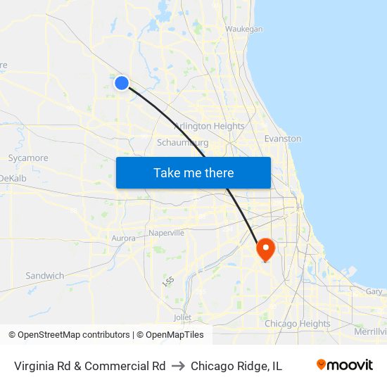 Virginia Rd & Commercial Rd to Chicago Ridge, IL map