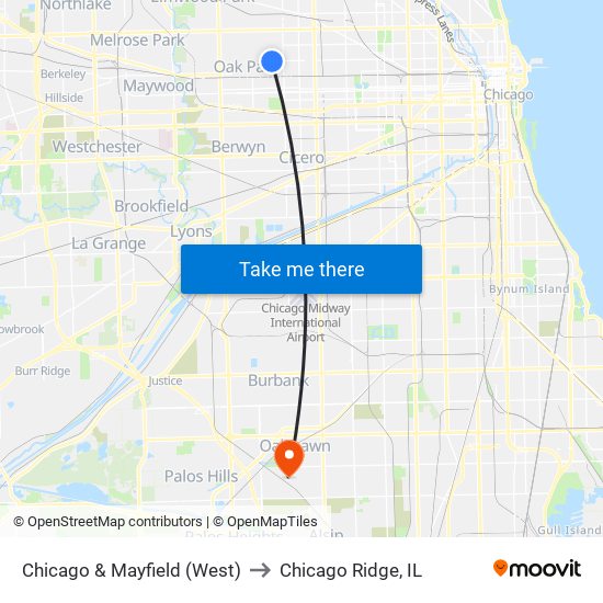 Chicago & Mayfield (West) to Chicago Ridge, IL map