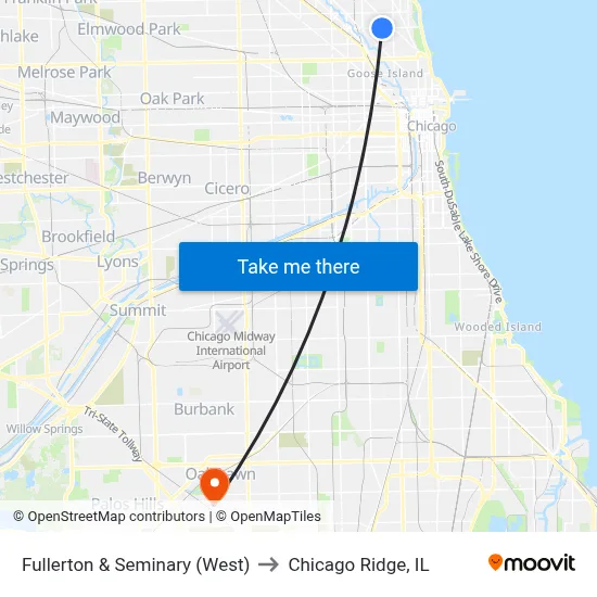 Fullerton & Seminary (West) to Chicago Ridge, IL map