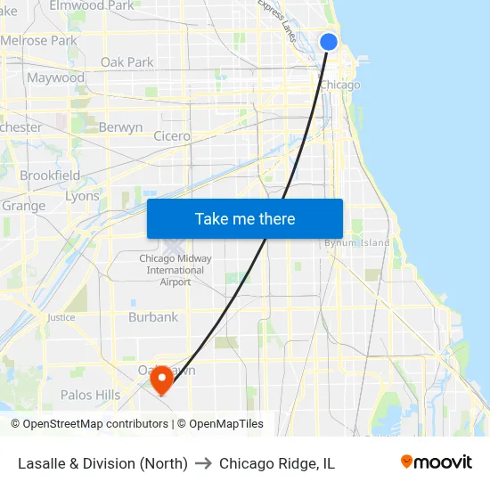 Lasalle & Division (North) to Chicago Ridge, IL map