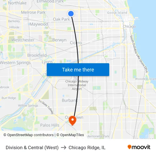 Division & Central (West) to Chicago Ridge, IL map