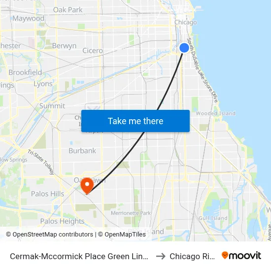 Cermak-Mccormick Place Green Line Station (East) to Chicago Ridge, IL map
