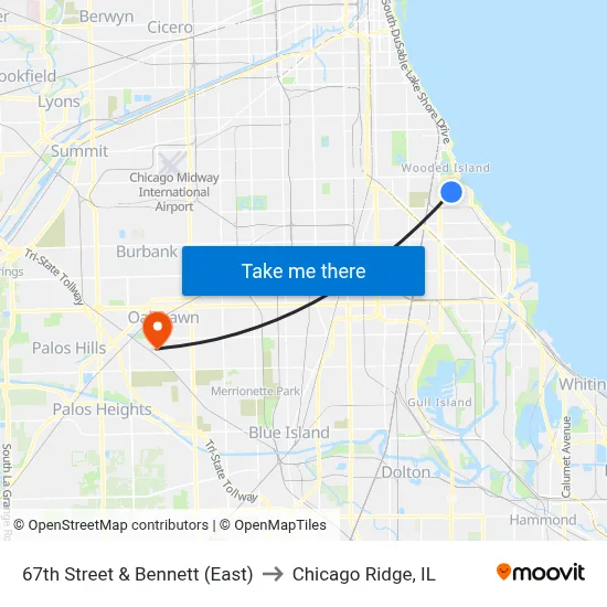 67th Street & Bennett (East) to Chicago Ridge, IL map