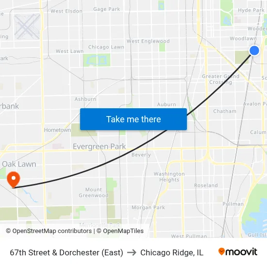 67th Street & Dorchester (East) to Chicago Ridge, IL map