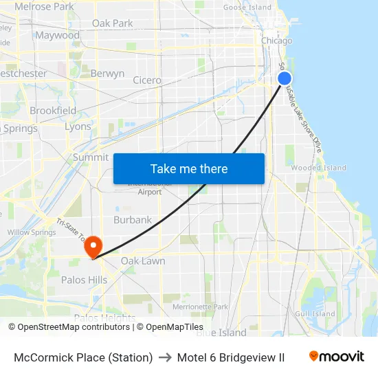 McCormick Place (Station) to Motel 6 Bridgeview Il map