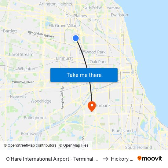 O'Hare International Airport - Terminal 5 Arrivals/Departures to Hickory Hills, IL map