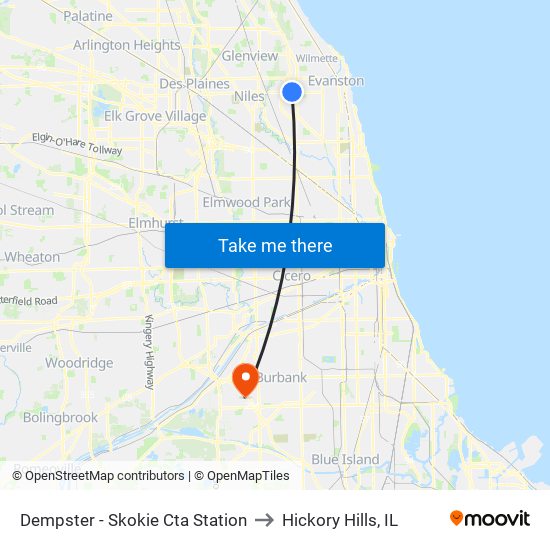 Dempster - Skokie Cta Station to Hickory Hills, IL map